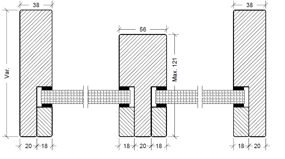 BD30 glasparti – tværsnit med poster (karmdimension maks. 121 mm)