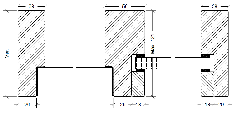 Illustration 2 – Tværsnit af integreret BD30 glasparti