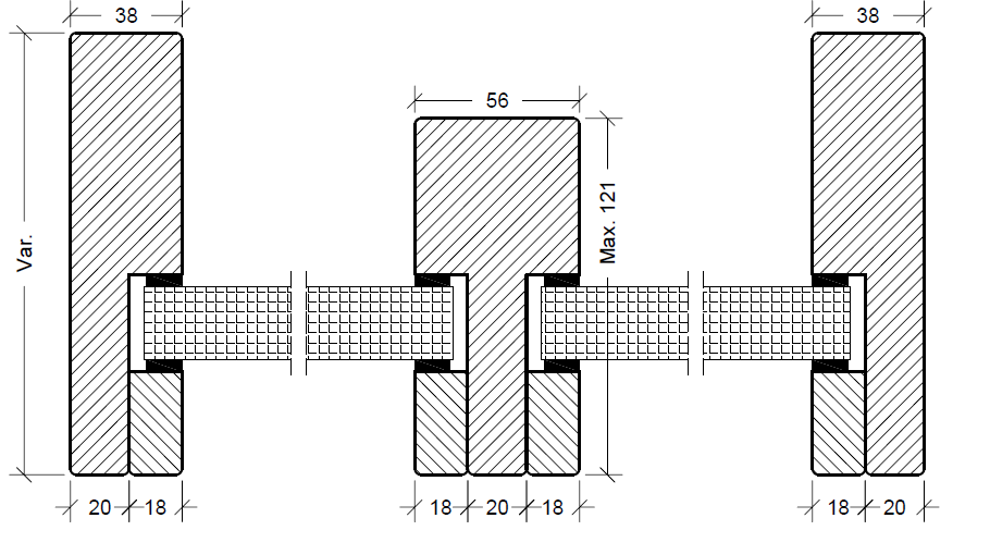 BD60 glasparti – tværsnit med poster (karmdimension maks. 121 mm)