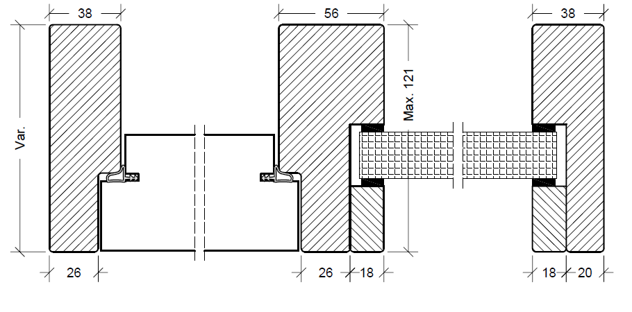 Illustration 2 – Tværsnit af integreret BD60 glasparti