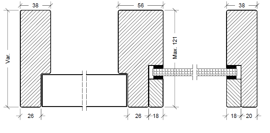 Illustration 2 – Tværsnit af integreret EW30 glasparti