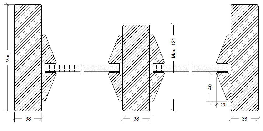 EW60 glasparti – tværsnit med poster (karmdimension maks. 121 mm)