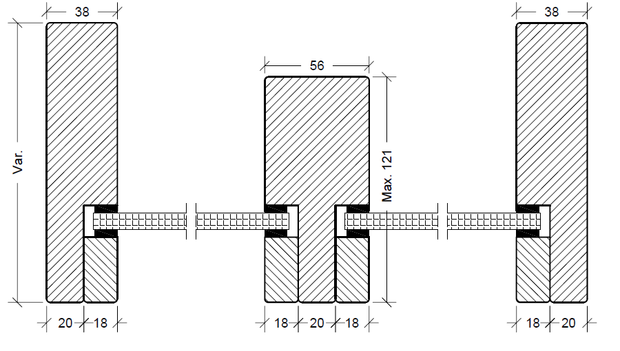 F30 glasparti – tværsnit med poster (karmdimension maks. 121 mm)