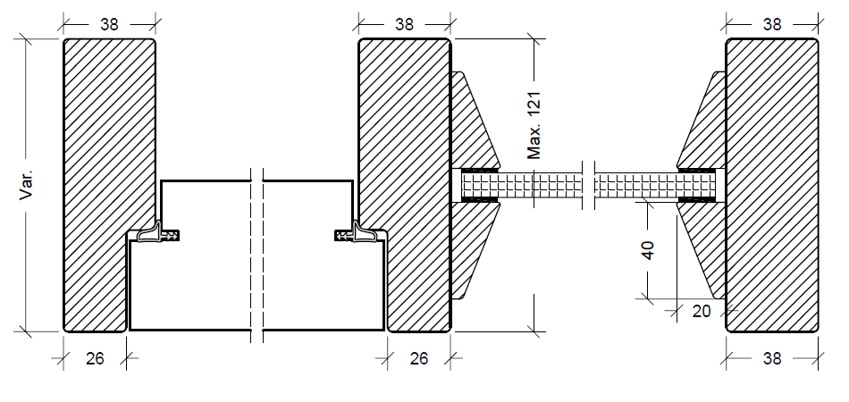 Illustration 2 – Tværsnit af integreret F60 glasparti