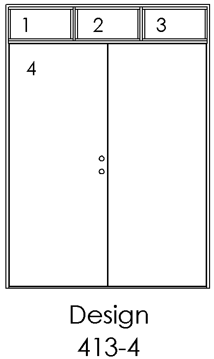 Design 413-4 – 4 felter: 3 øverst + 1 nedenfor, dør i felt 4