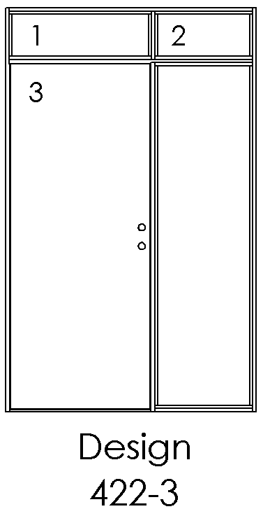 Design 422-3 – 4 felter: 2 øverst + 2 nedenfor, dør i felt 3