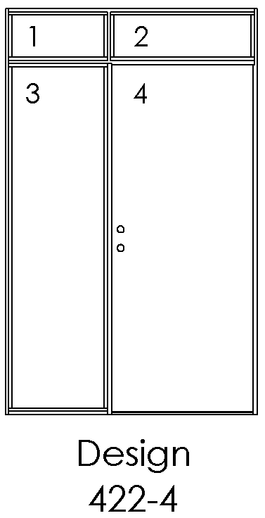 Design 422-4 – 4 felter: 2 øverst + 2 nedenfor, dør i felt 4
