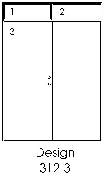 Design 312-3 – 3 felter: 2 øverst + 1 nedenfor, dør i felt 3