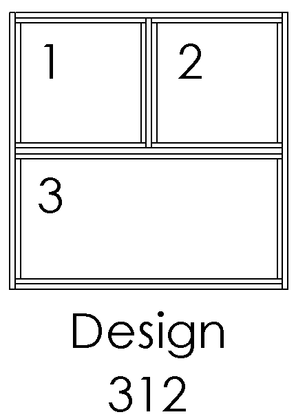Design 312 – 3 felter: 2 side om side øverst, 1 nedenfor