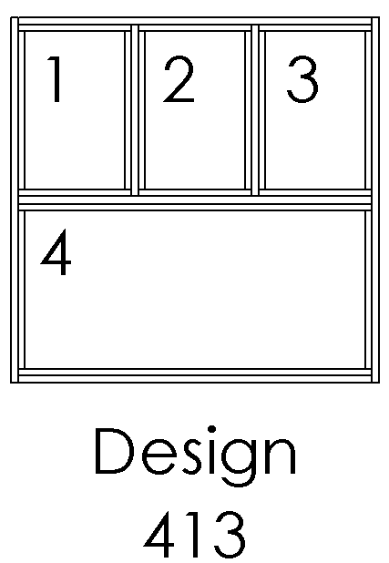 Design 413 – 4 felter: 3 øverst side om side, 1 nedenfor
