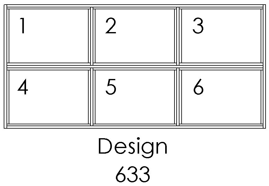 Design 633 – 6 felter: 3 øverst + 3 nedenfor
