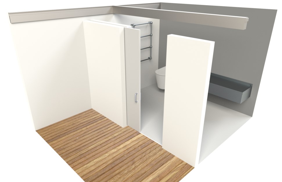 Skydedør til travers system i plejebolig